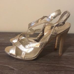 Audrey Brooke Gold Snakeskin Heels 7.5